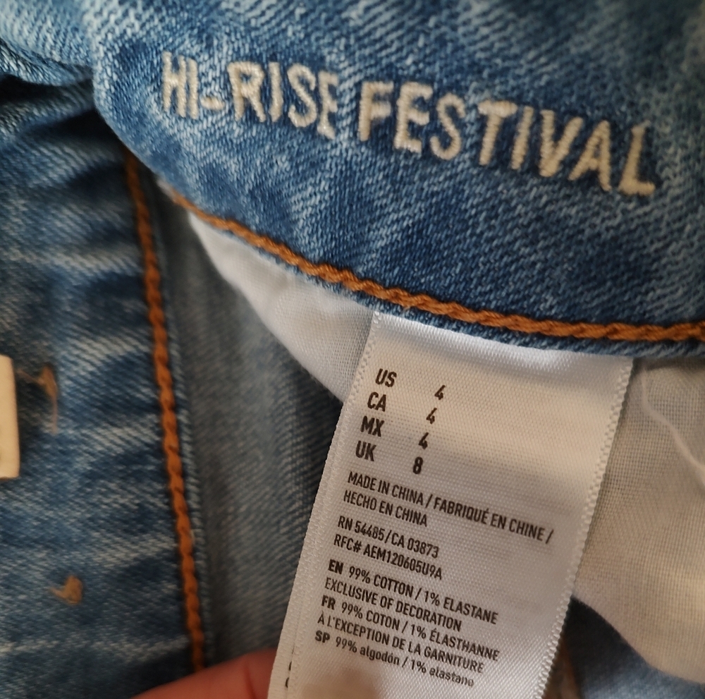 AEO High Rise Festival Denim Distressed Women Cut Off Shorts - Picture 4 of 4
